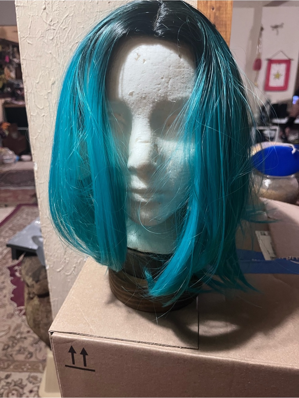 Bold Teal Synthetic Bob Wig for Women - Sleek Mid-Length Style